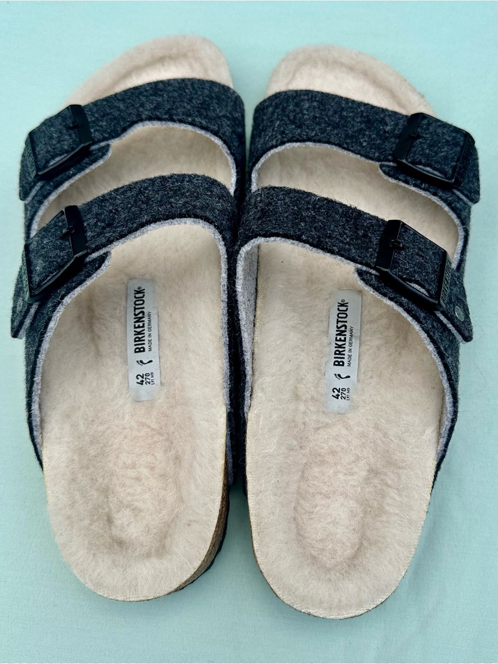 Birkenstock Wool Size women 11..Men-9.Shearling Footbed Labeled - Gray